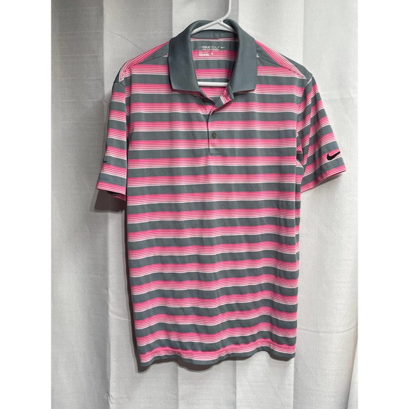 Nike Golf‎ Tour Performance Polo Pink Gray Clun Logo Medium - Picture 2 of 5